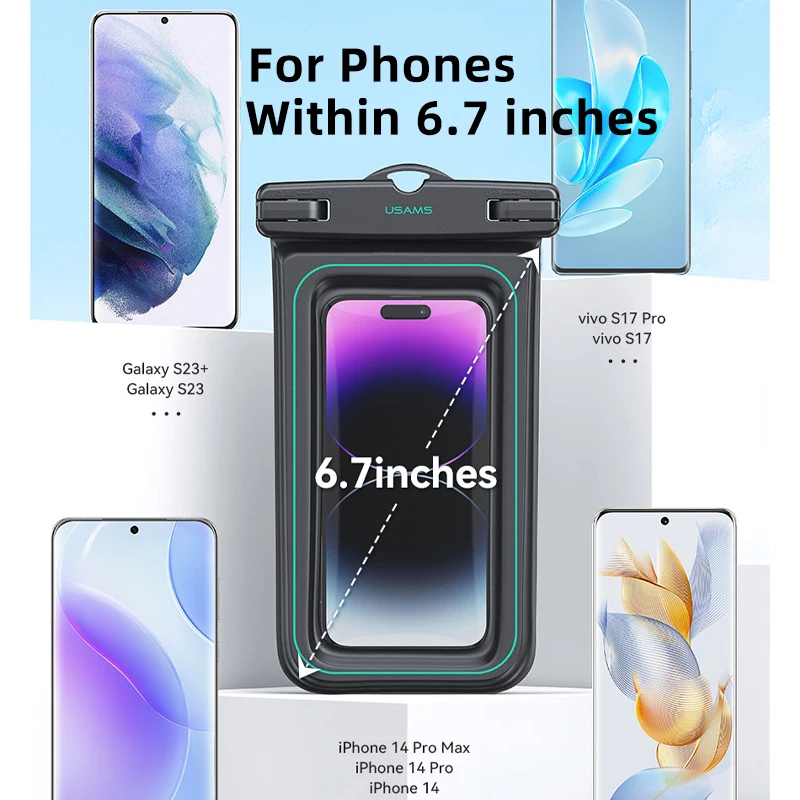 Waterproof Phone Case USAMS Ipx8 Universal Sealability Underwater Bag 7Inch ddmysmile Water-Resistant Cover For Iphone Xiaomi Huawei POCO Smile