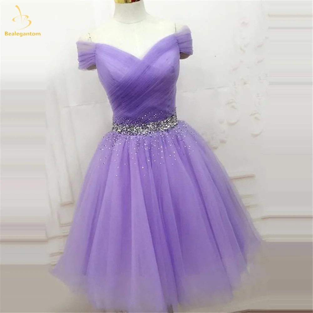 Short Lavender Sexy Bealegantom Homecoming Dresses Beading Crystal V-Neck Prom Party tail Gown Vestidos De Graudation smile