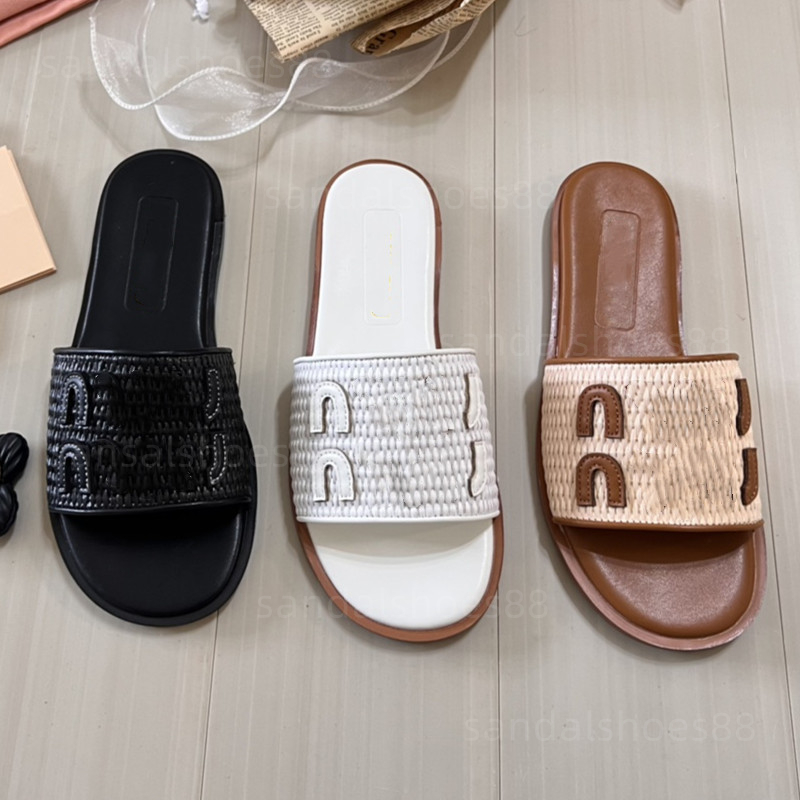 Designer Sandals Straw Sandles for Women Sandels Raffia Flats Slides Sandal Black White Brown Slippers Flip Flops Comfy Knitted Flat sandals Sliders Shoes