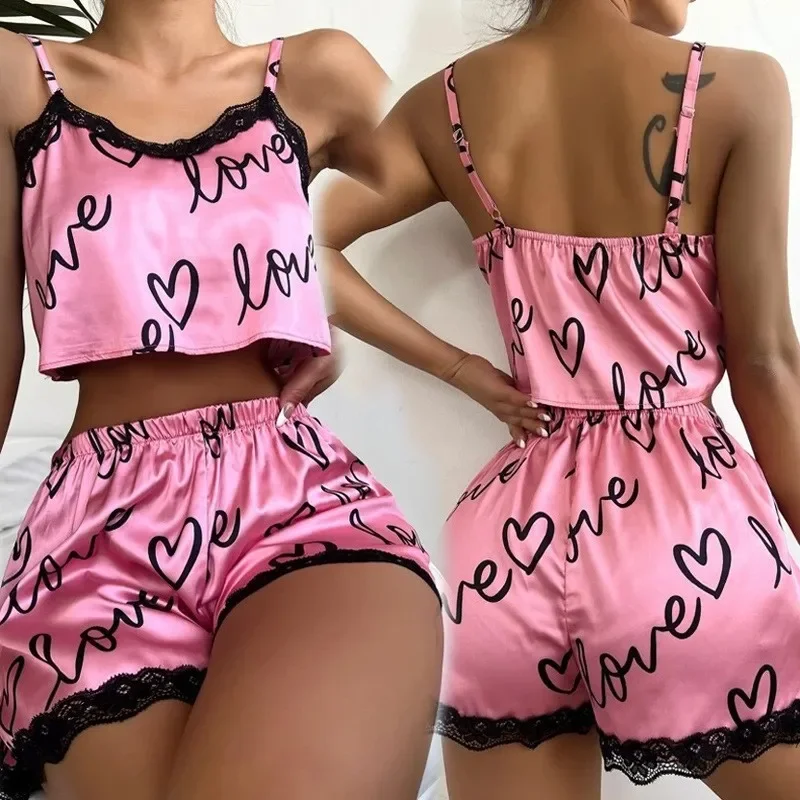 1 Set Women' Pama new Shorts Suit Homewear Print Underwear Pijama Sexy Summer Lingerie Camisoles Tanks 2025 Nighty Lady Sleepwear Woman