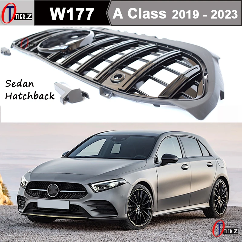 W177 Front GT Bumper Kidney Grill suitable for Mercedes A Class Hatchback V177 Sedan 2019 - 2024 A180 A200 A250 Diamond Grille