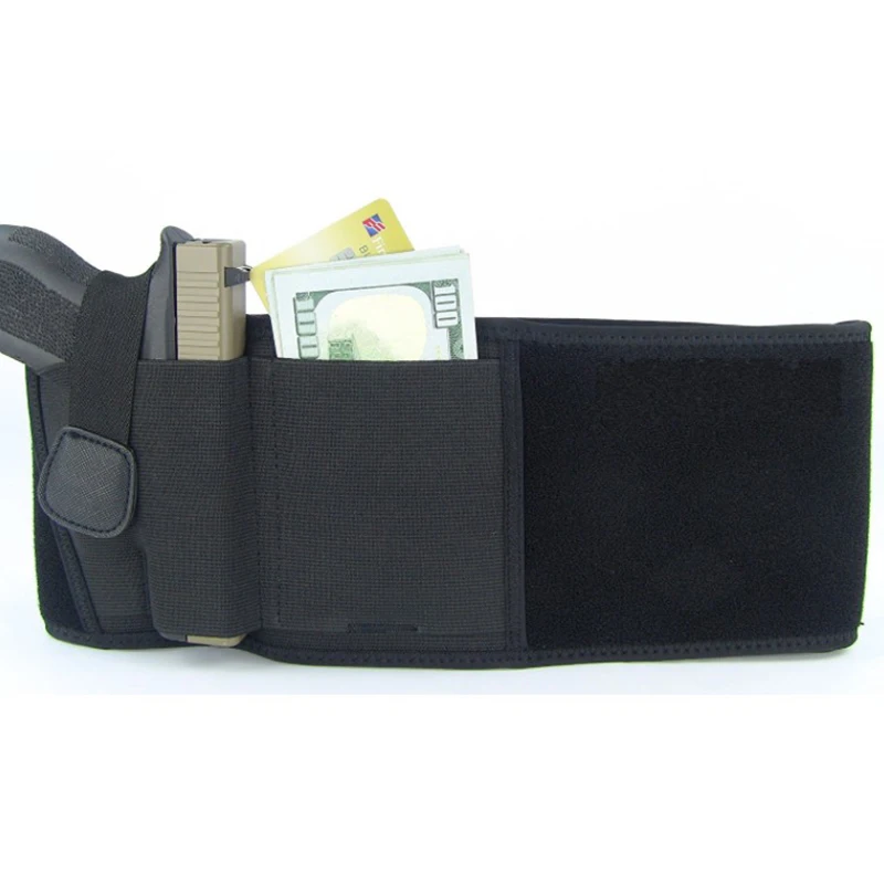 1 Pc Black Belly Gun Holster 2025 Invisible Belt Bag Concealed Carry Elastic Girdle Waist Storage 115 new * 12.5cm