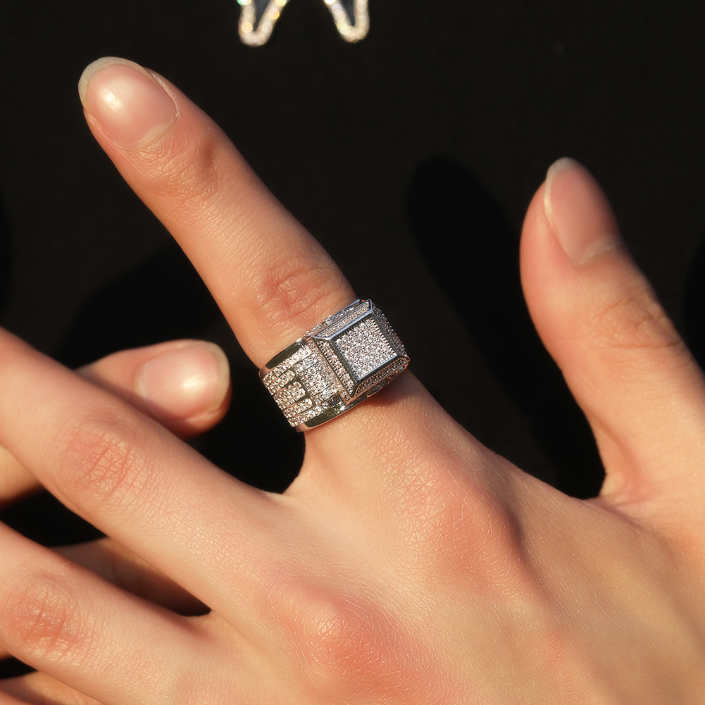 Hip Hop Cool Men Classic Square Casting Rings 5A Zircon 18K Real Gold Plated Jewelry Gifts