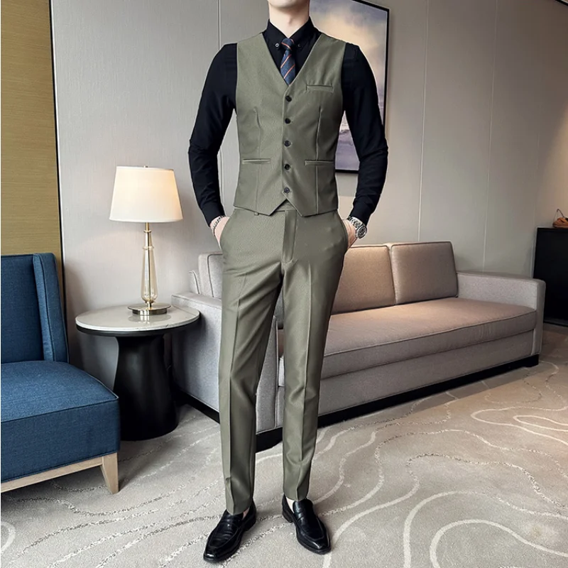 Vest ( Jacket + + Pants ) 2023 Spring Men High-end Suit Formal Groom Wedding Tuxedo Mens Work Party Slim Fit Suit 3 Piece smile ( + + )