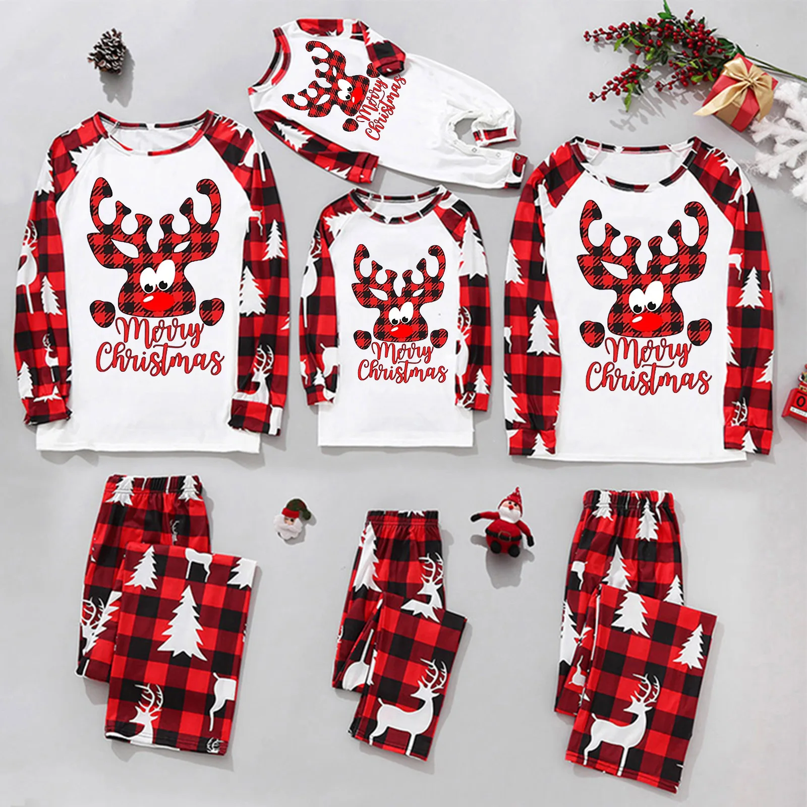 Pamas New Christmas Family 2023 Xmas Print Red And White With Cozy Comfortable Family Matching Outfits Baby Clothes Home Set smile