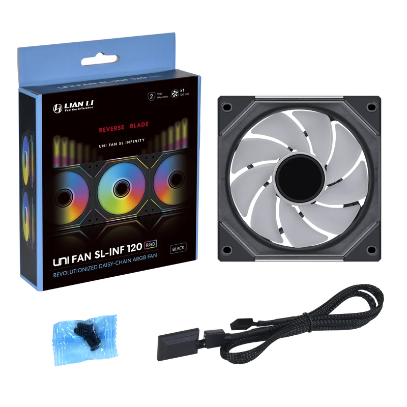 Lian-Li UNI 12cm Fan SL Infinity Mirror 120mm Reverse Blade Black / White 40 Leds L-Connect Silence 2100rpm Daisy Chain,RSLIN120