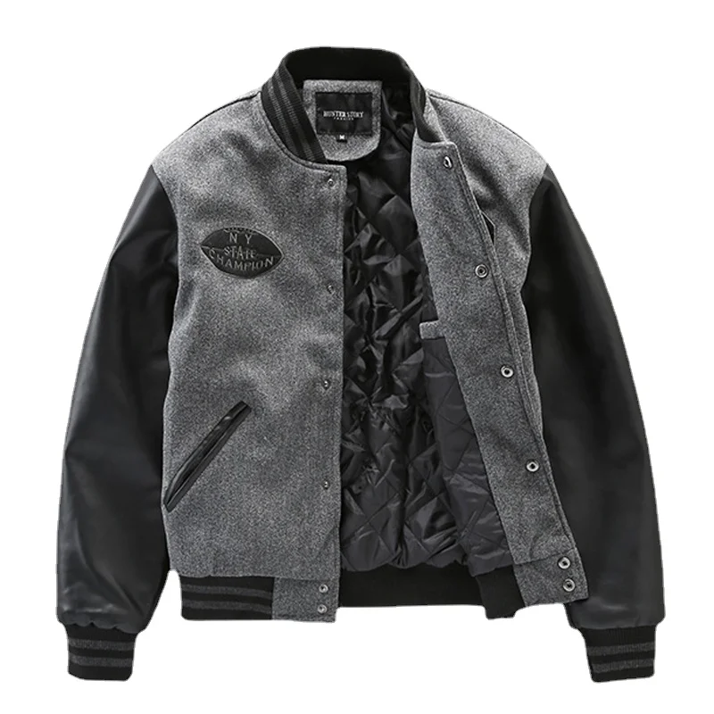 High Thick American Street Baseball Jacket For Men Winter Patchwork ddmysmile Letter Embroidered PU Leather Sleeves Varsity Coat Unisex Smile
