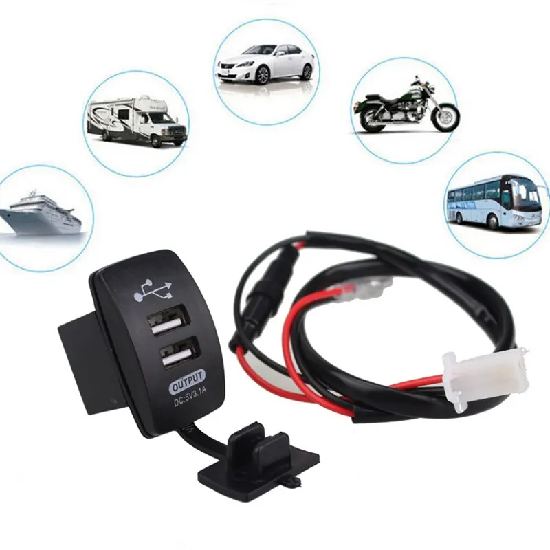 USB 12-24V Dual Car Motorcycle Charger 5V 3.1A Universal Auto Charger for Car Motorcycle Electric Car ATV Boat smile