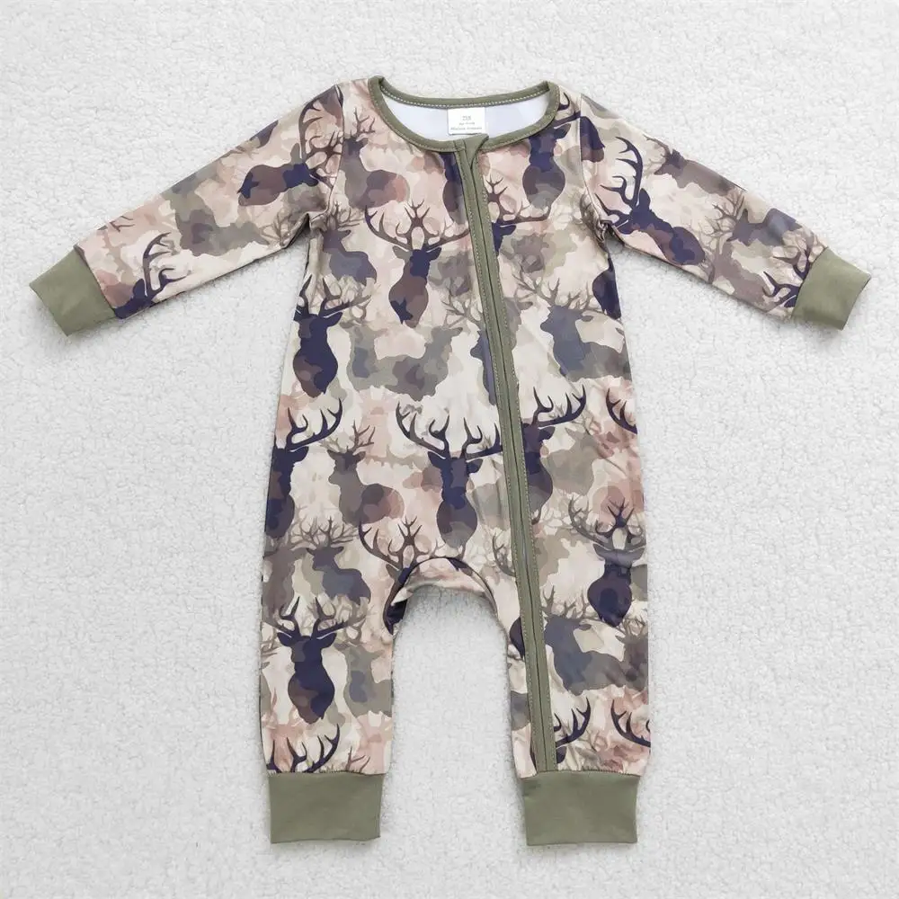 Rompers Newborn Coverall Bodysuit Hunting Jumpsuit Kids Toddler Long Sleeves Camo Reindeer Romper Zipper Matching Boy Girl One-pieceY250119HHAJ