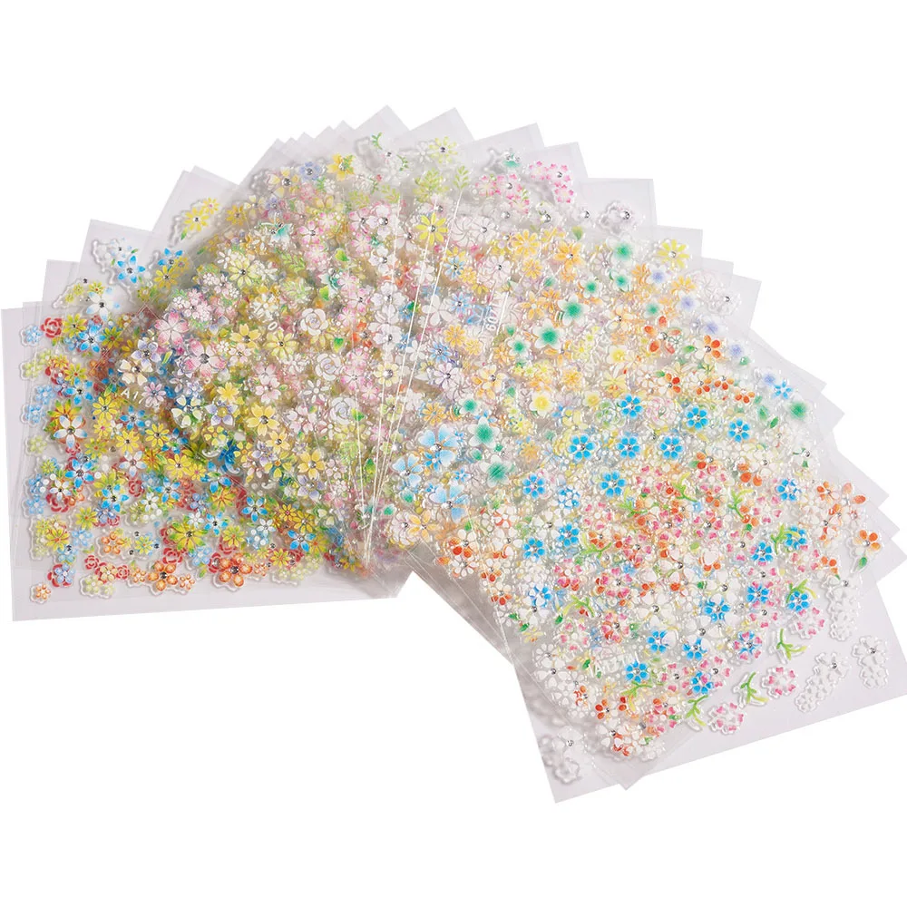 24 Pcs new Colorful Flower Nail Stickers Set Small Sakura Daisy Cute Flowers Decals 3D Self Adhesive 2025 Sliders Manicure Decoration