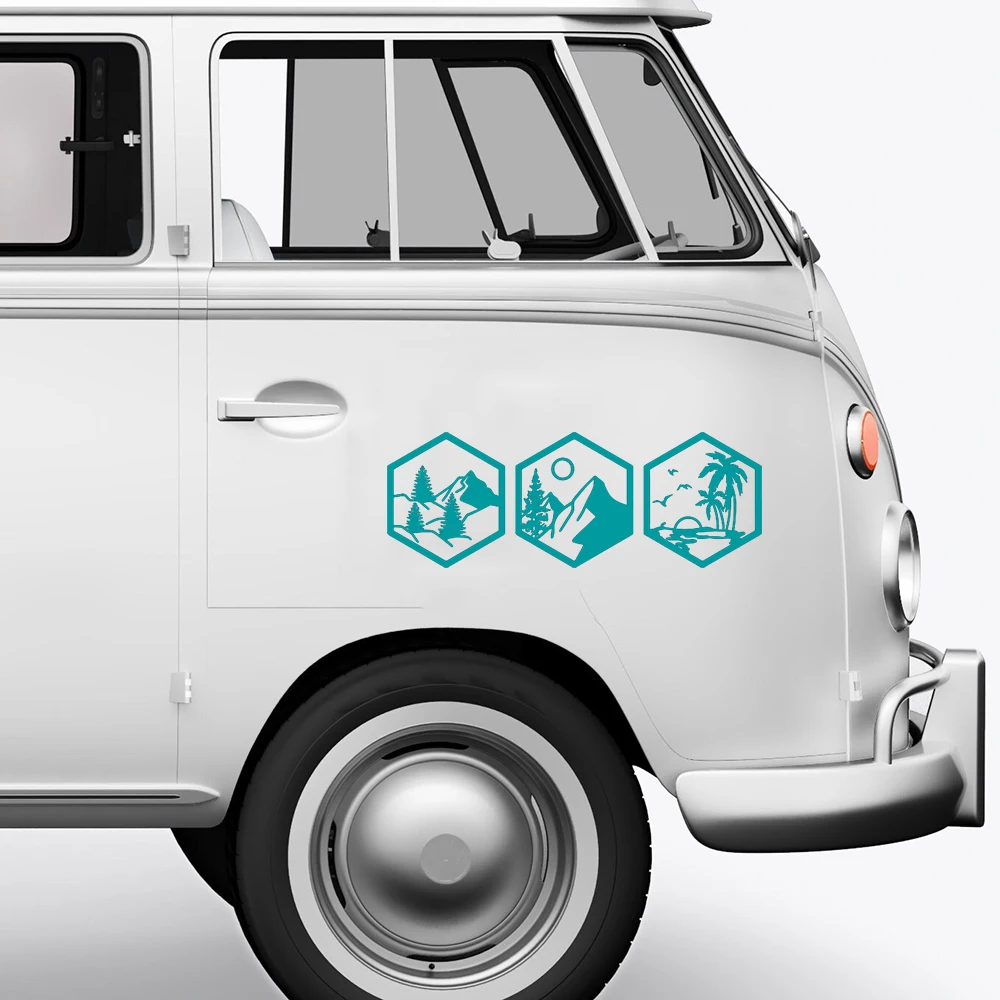 Sun Scene Mountain Wave Car ddmysmile Stickers Camper Motorhome Decor Vinyl Decals Accessories Die Cut Tunning Parts Smile
