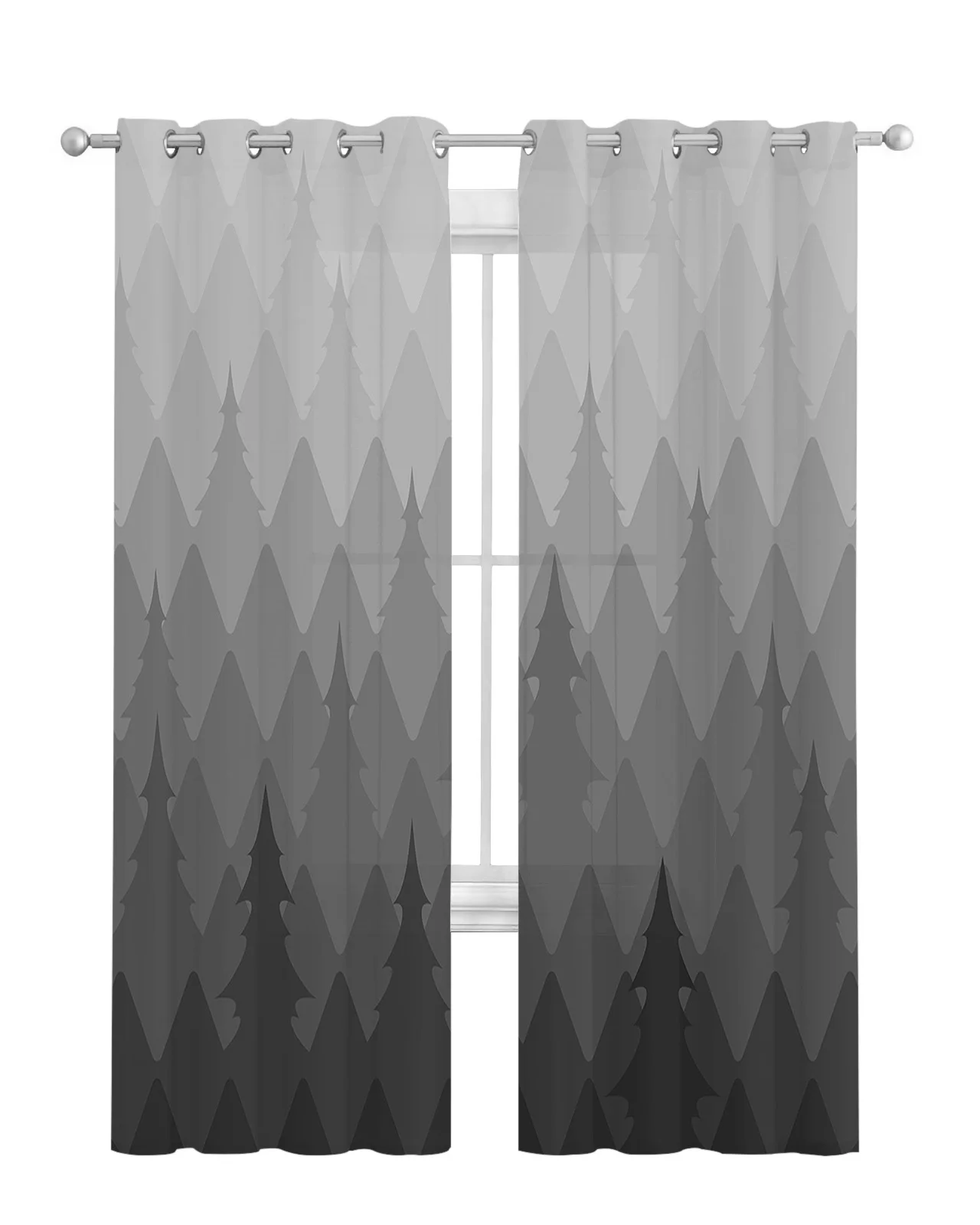 Geometric Pine Grey Gradient Bedroom Organza Voile Curtain Window Treatment Drapes Tulle Curtains for Living Room Sheer Curtains smile