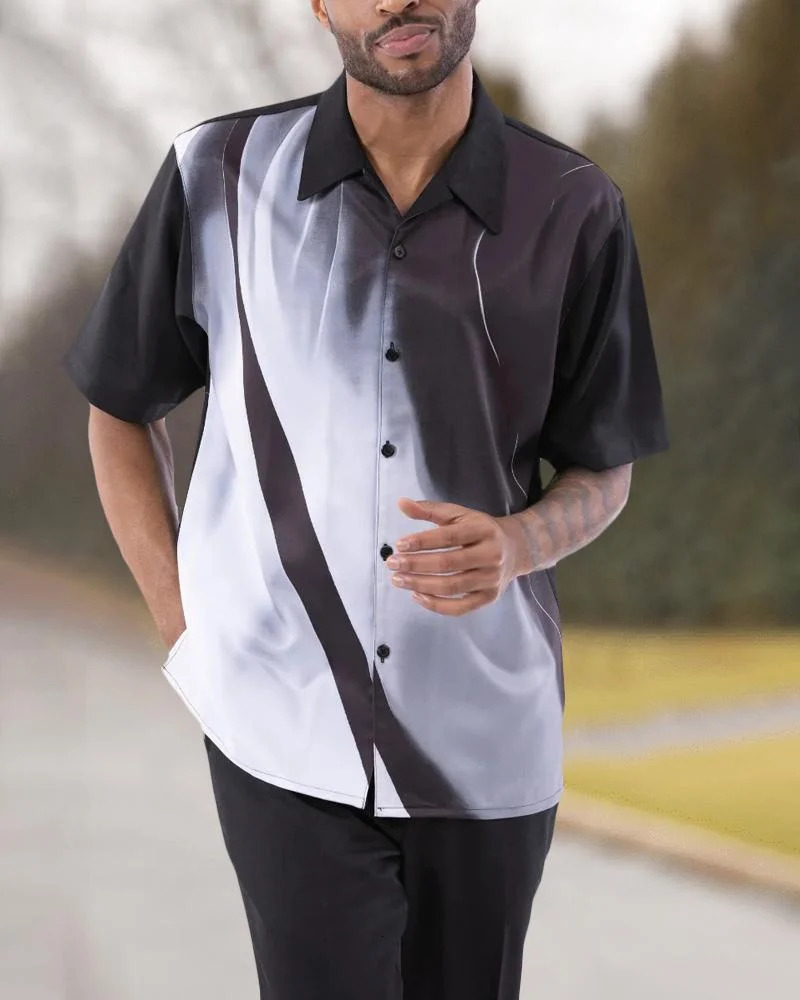 Mens suit mens short-sleeved shirtsuit pants two-piece street outdoor leisure walking suit summer mens travel suit 240517