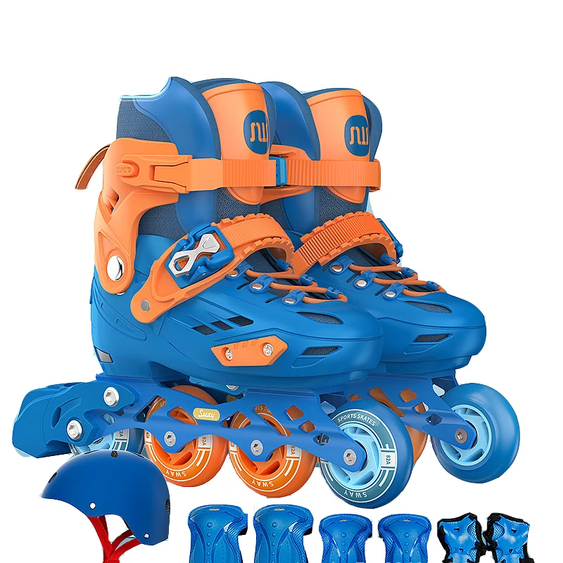 Set Inline Roller Skates With Knee Elbow Pads Helmet Protective Gear For Kids Boys Girls Beginner Sneakers 4 Wheels Skates Gift smile