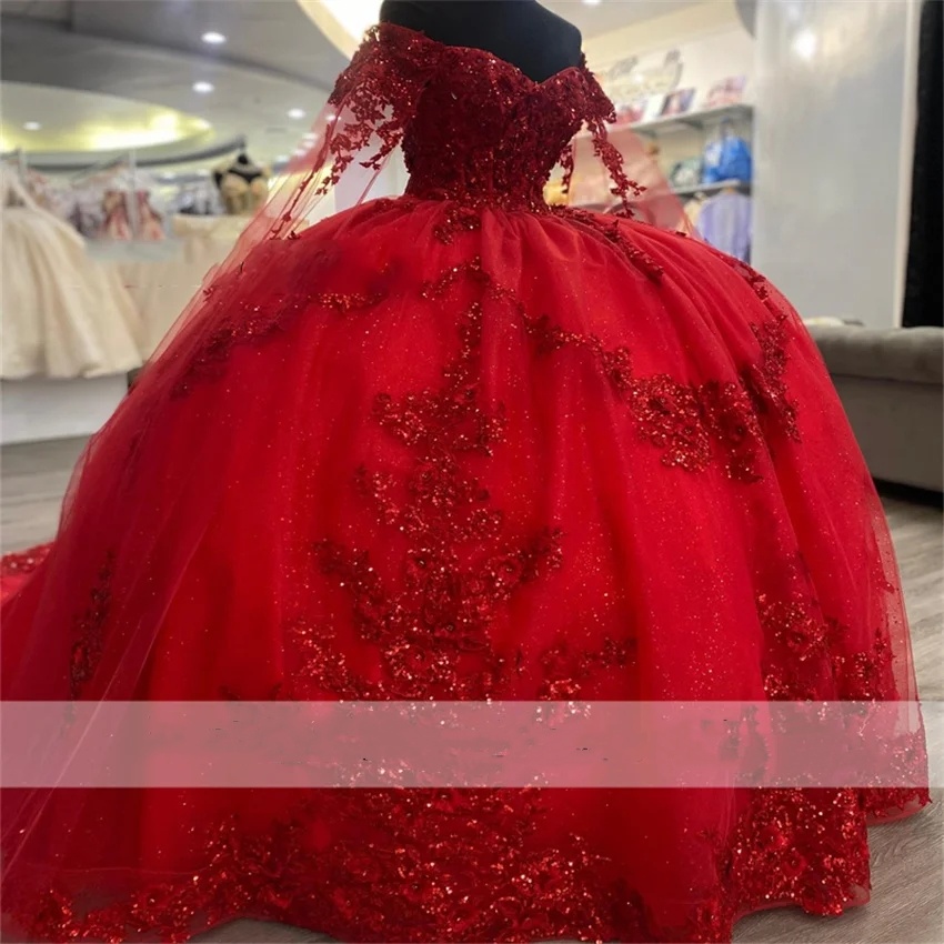 Red Quinceanera 2024 Ball Gown Floral Applique Crystal Lace Sweet 16 Dresses Custom-Made 15Th Birthday Party