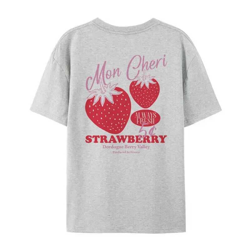 Womens TShirt Cute loose strawberry back printed Tshirt for women Y2k aesthetic street clothing graphic Tshirt fruit Tshirt for women Cottagecore clot
