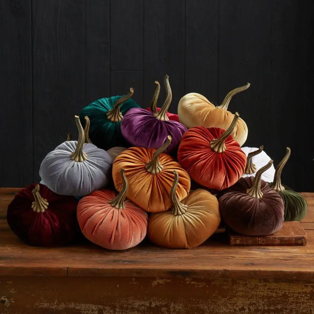 Multiple Colors Sizes S/M/L Available Handmade Veet Pumpkin Decorative Ornament Soft Filled Foam Pumpkin Cute Pillow Cushion smile