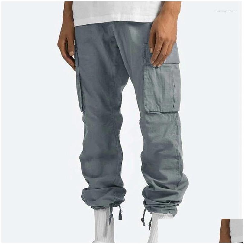 Mens Pants Mem Mti-Pockets Spring Summer Cargo Men Streetwear Zipper Leg Skinny Work Joggers Cotton Casual Trousers Drop Delivery Appa Otqy5