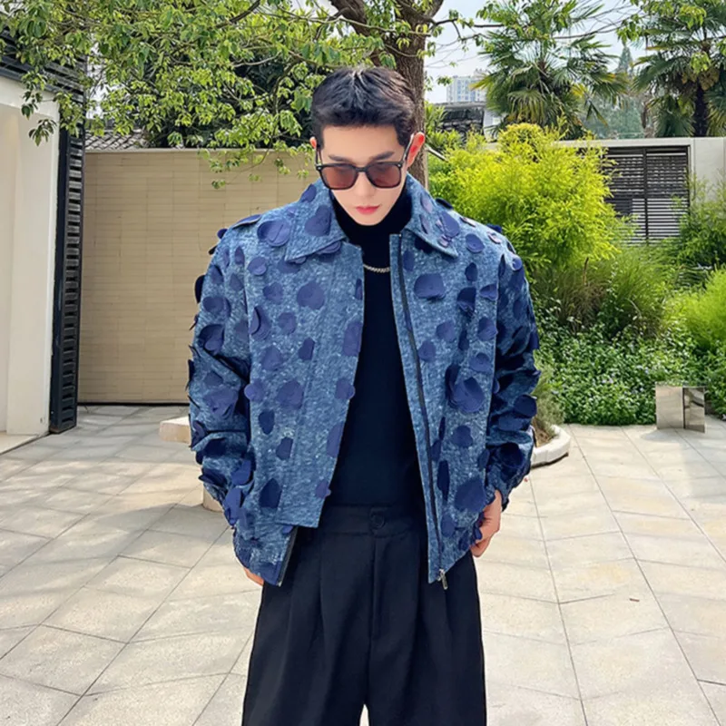Love NOYMEI Jacquard ddmysmile Korean Denim Jacket Ruffled Handsome Loose Men's Short Coat Two Color Lapel Zipper Winter Autumn New Wa3319 Smile
