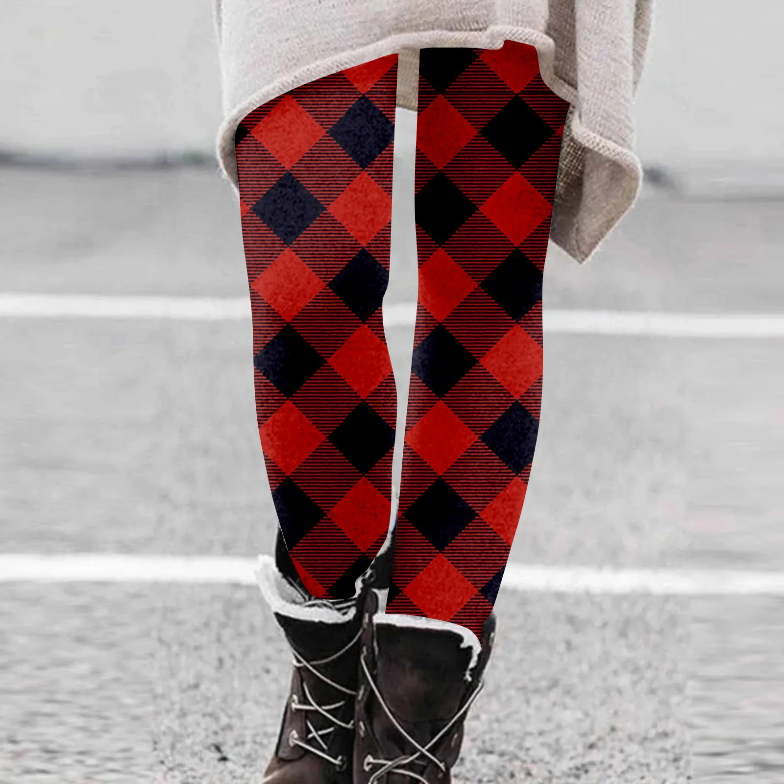 In Pants New Cargo Women Plus Size Plaid Printed Long Pants Slim Fit Stretchy High Waist Leggings Sweatpants Women'S Pants smile 'S