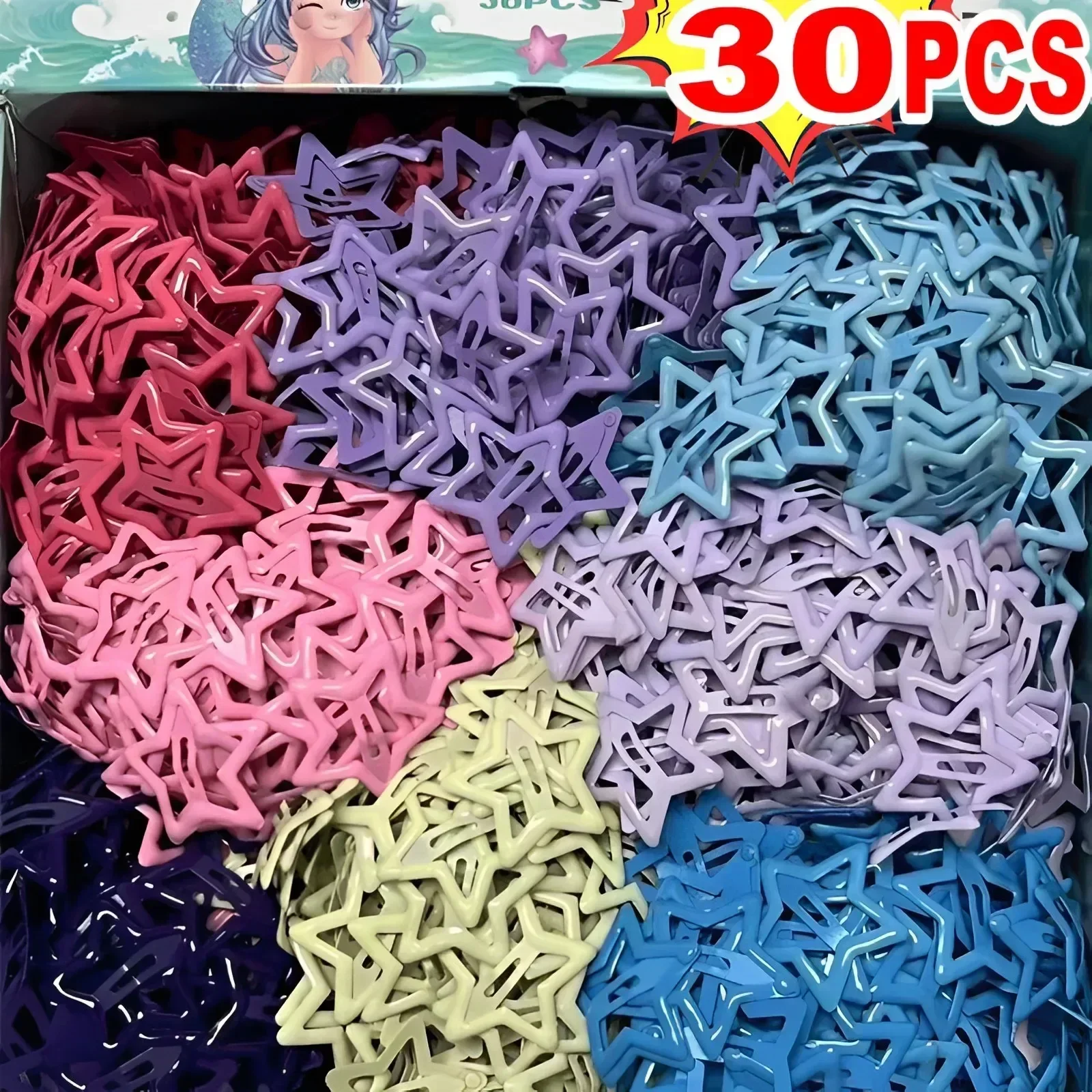 Colorful Star BB 10-30Pcs Hair Clips Y2K Women Grils Cute Metal Star Hairpin Side Barrettes Hair Grip Headwear Hair Accessories smile