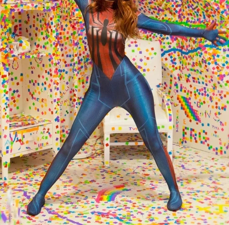 Costume Newest Spidergirl Cosplay Adults Kids Printed Female Spider Superhero Zentai Bodysuits Girls Woman Halloween Suit smile