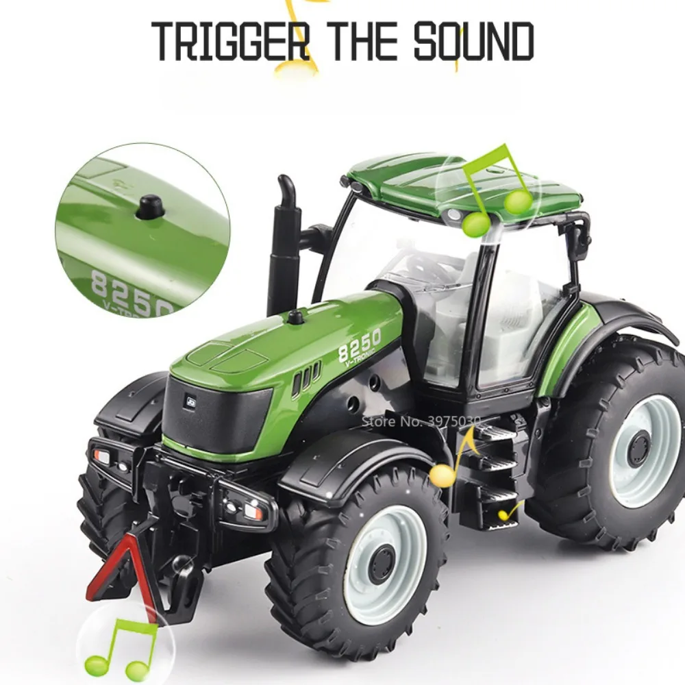 1/30 Scale Alloy Tractor Toy Model Diecast Agricultural Vehicles Farming Tool Car Cultivated Land Car Model Sound Kids Toys Gift