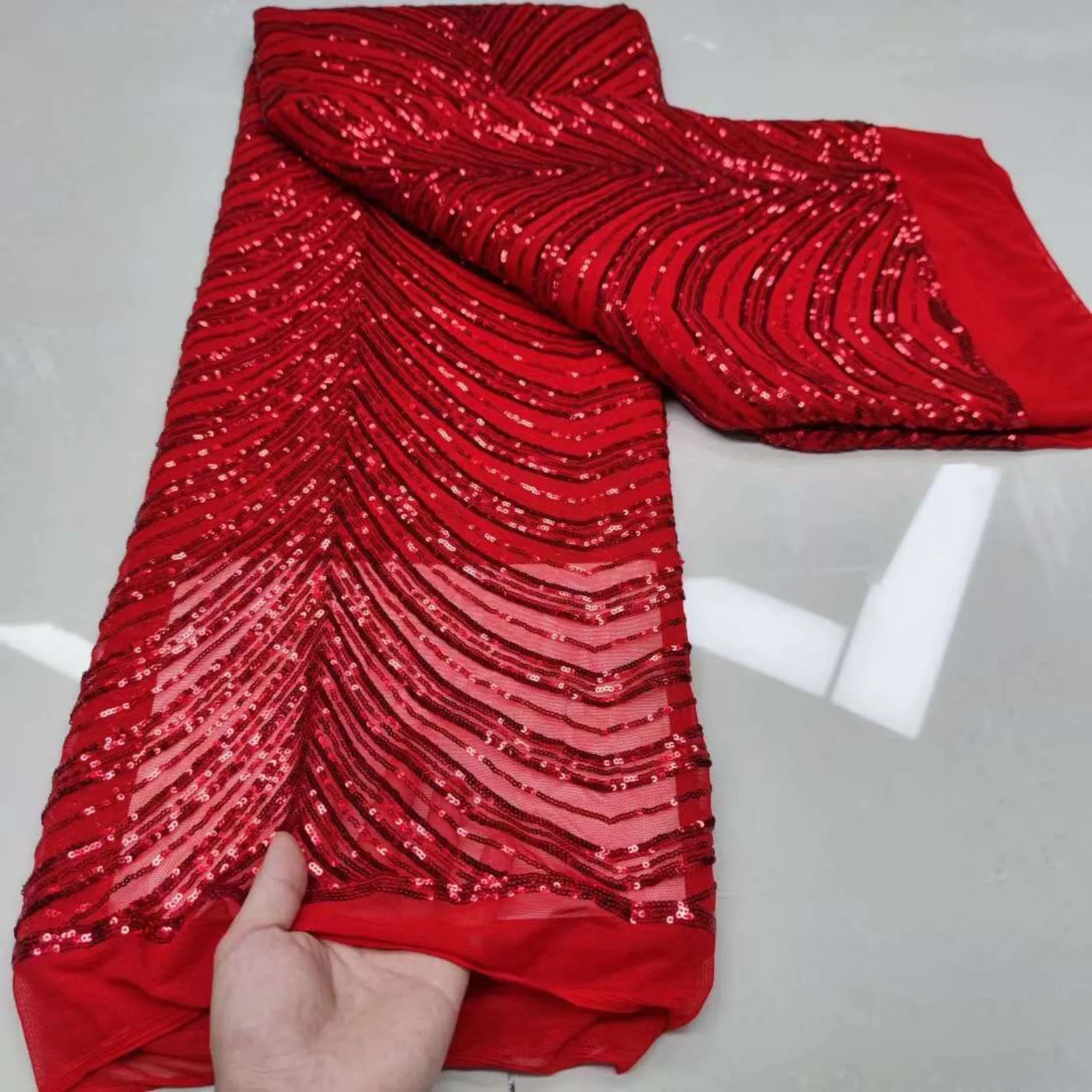 2022 African Lace Fabric High Quality Lace Fabric for Sewing Clothes White Sequins Nigerian Laces Fabric 5 Yards Net Wide Lace smile