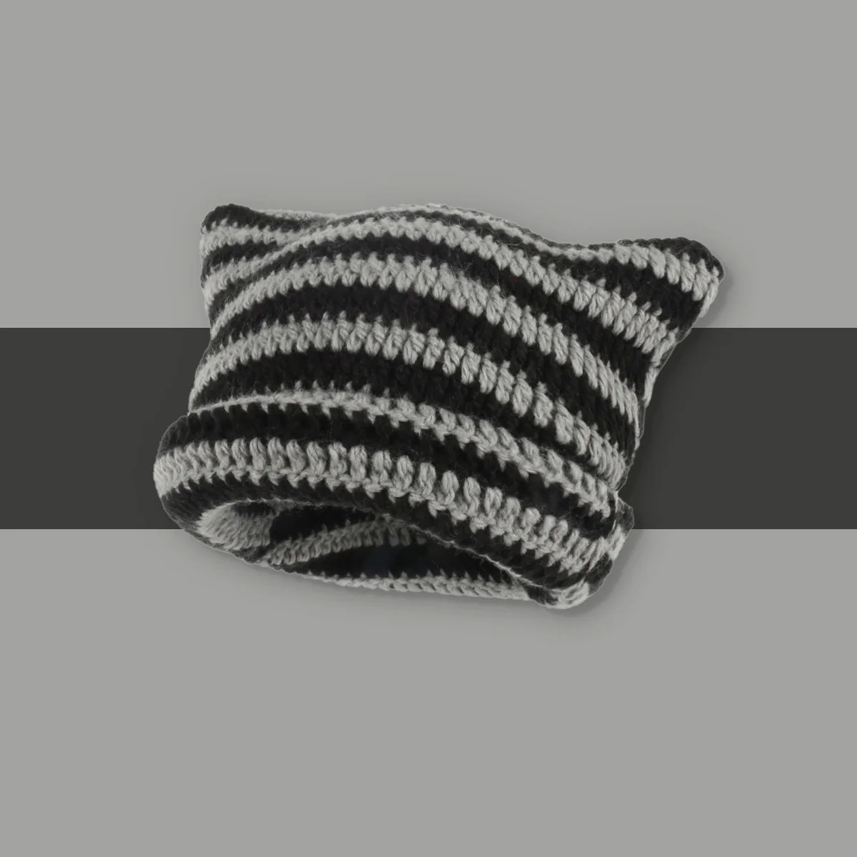 Beanie New Hat Korean ddmysmile Ins Little Devil Striped Knitted Wool Cap Autumn And Winter Cute Cap Ears Pointed Pullover Women's Hats Smile