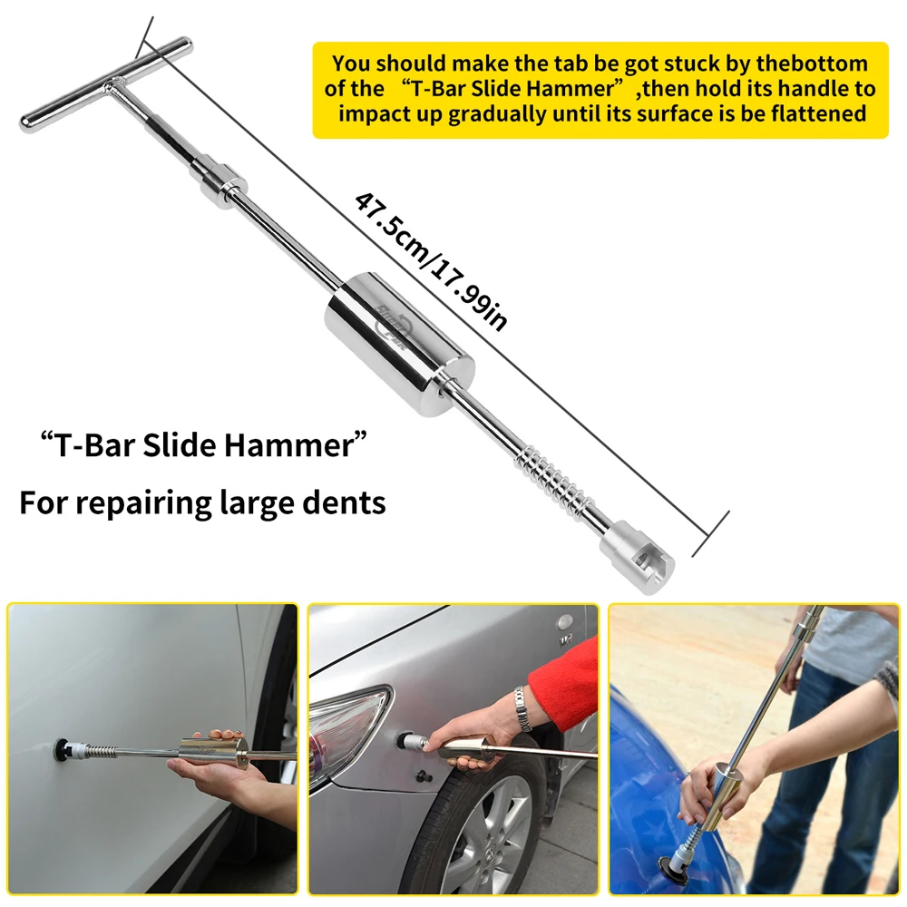 Super PDR Car Dent Puller Metal T Dent Repair Tool Auto Repair Sheet Metal Kit Slide Hammer Reverse Hammer Glue +15pcs Glue Pull