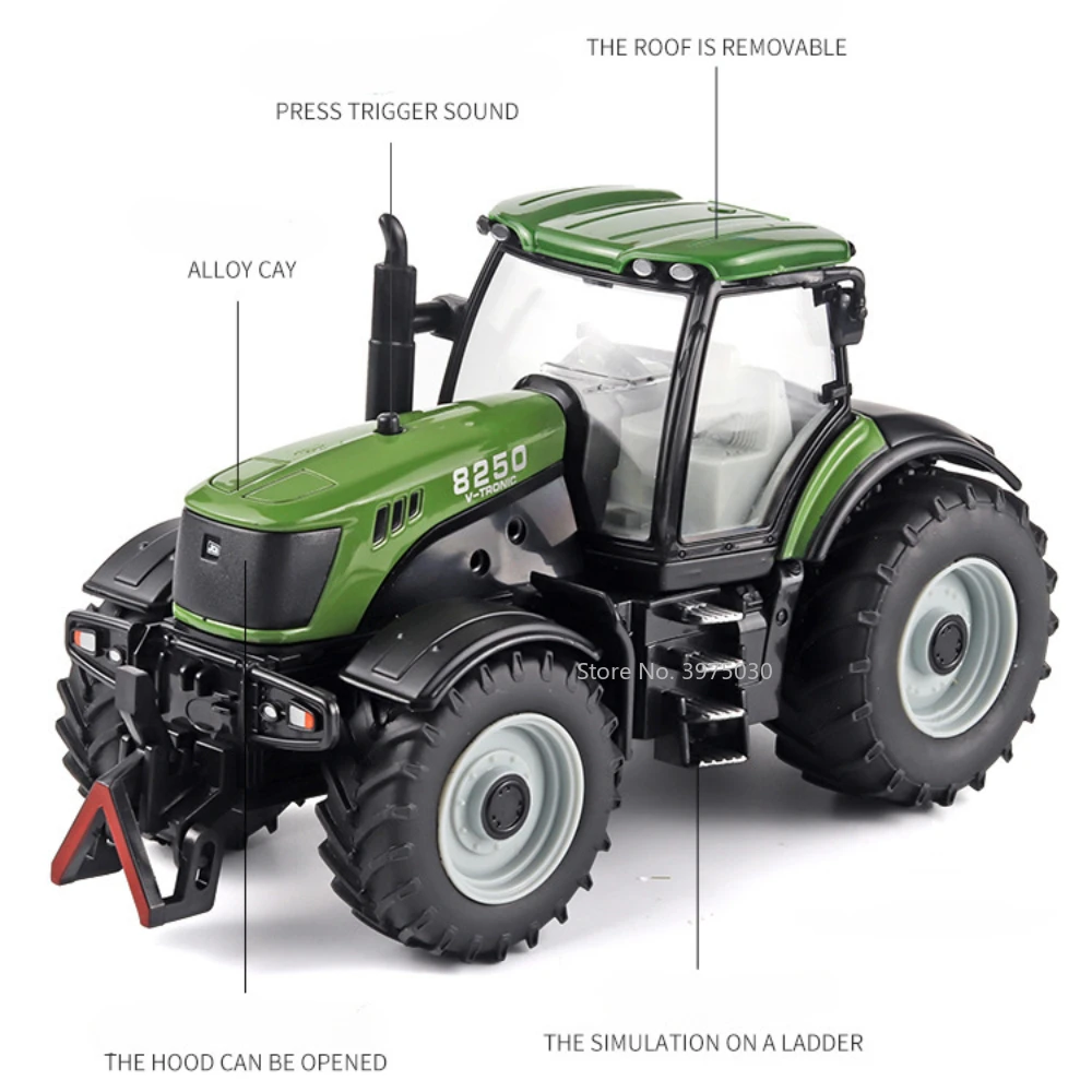 1/30 Scale Alloy Tractor Toy Model Diecast Agricultural Vehicles Farming Tool Car Cultivated Land Car Model Sound Kids Toys Gift