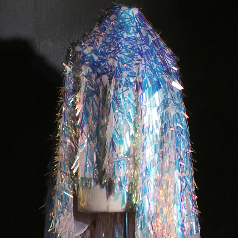 Color Gradient Strip Phantom Sequin Mesh Clothing Designer Fabric Wholesale Cloth by the Meter for Sewing Diy Material smile