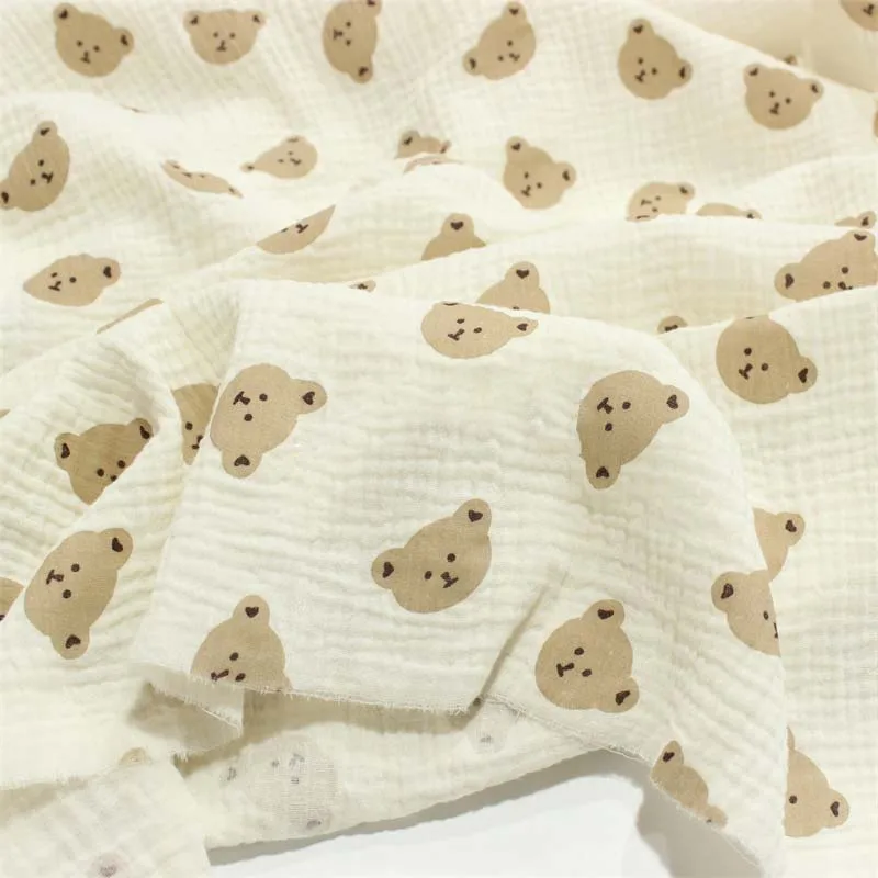 and Korea Japan South Bear Double Gauze Crepe Embroidered Baby Clothes Quilt Fabric telas por metro tissus100*135cm smile tissus100*135cm