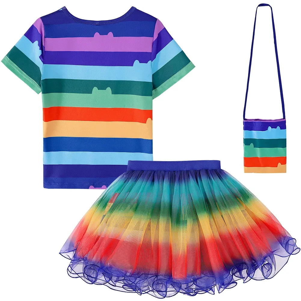 Gabby Dollhouse T-Shirt+Skirt+Bag Sets Children Summer Girls Gabby Cats Carnival Cosplay Costume Birthday Party Clothes 4-10 Y