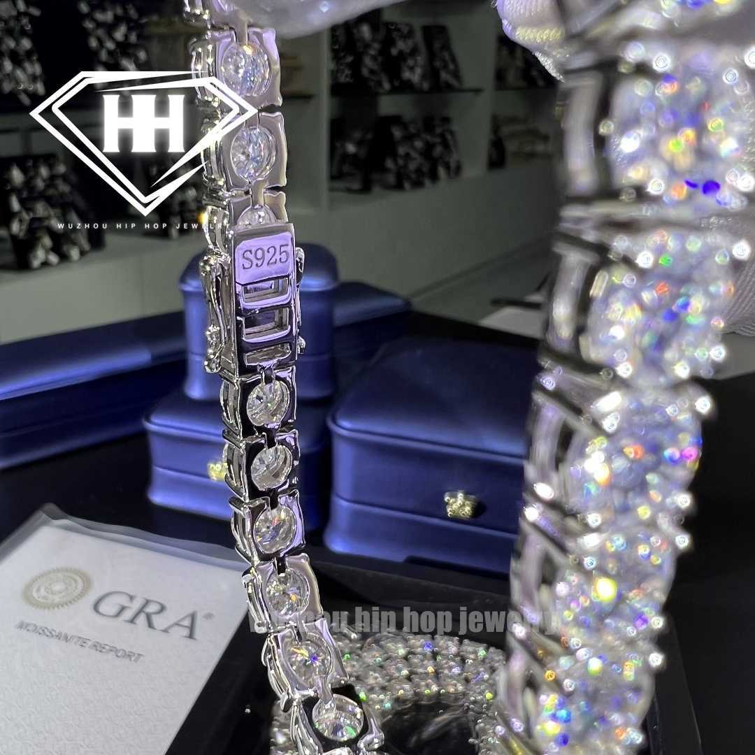 Hiphop Luxury Jewelry VVS1 Moissanite Chain Real 925 Silver GRA Round Brilliant Cut 6.5mm Width Moissanite Tennis Bracelet