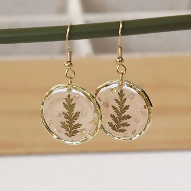 Unique Pressed Flower Earring Epoxy Resin Natural Flower Earrings Creative Women Statement Jewelry Elegant Round Earring 2024