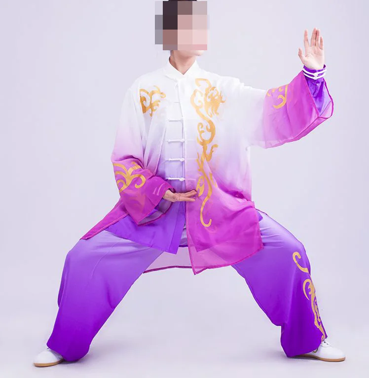 Summer&Spring chi unisex Tai suits gradient three-piece suit martial arts clothing kung fu uniforms blue/purple/gray smile