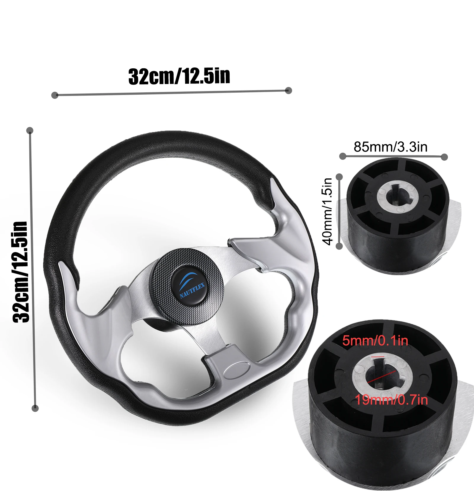 Steering Detachable Boat Wheel 3 Spokes 3/4-Inch Shaft Outdoor Rowing Boats ddmysmile Kayak Helm Hardware With Center Cap Smile /4-Inch