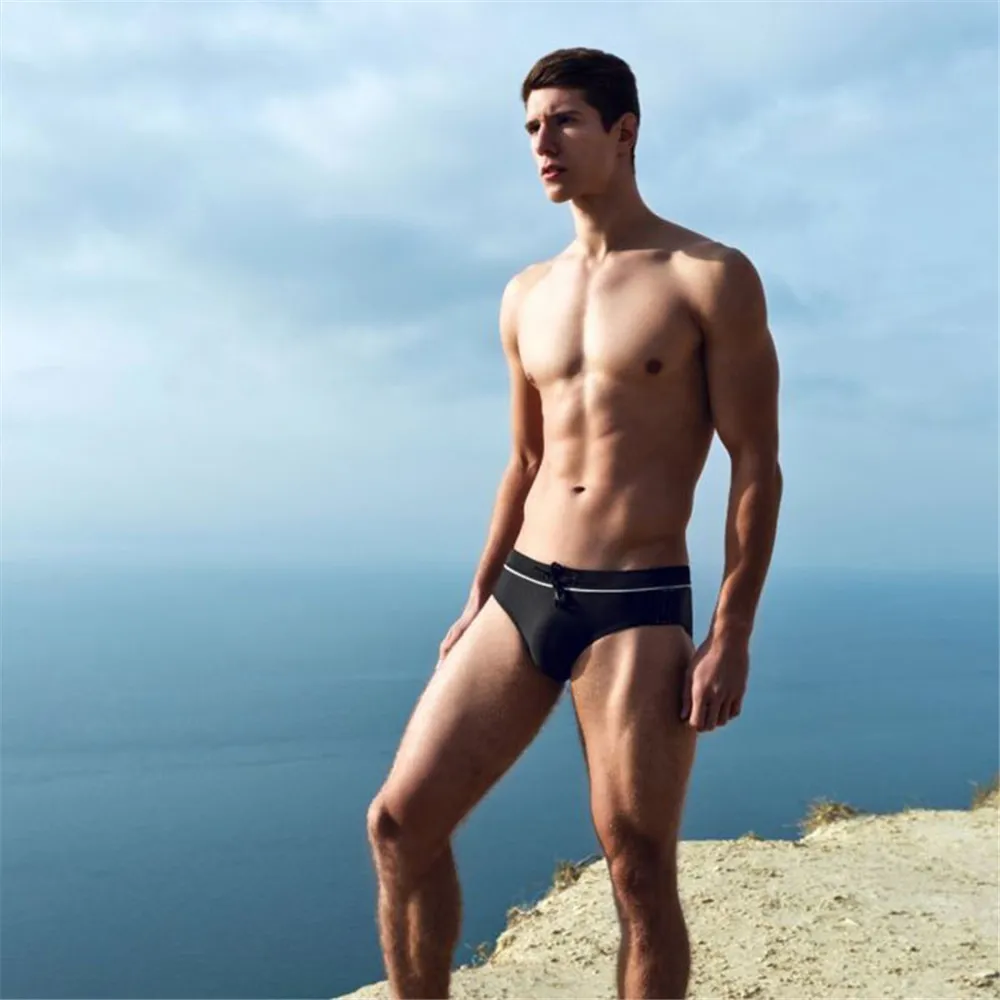 Men's Swimwear Sexy Slip Bikini Swim Briefs for Men Low Waist Black Men Shorts Mesh Cord Surf Beachwear