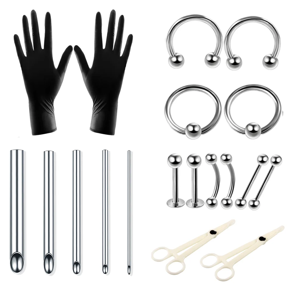 1Set 14G 16G Disposable Professional Piercing Tool Kit Body Piercing Needles 2025 new Clamp Gloves Ear Tragus Navel Piercing Jewelry