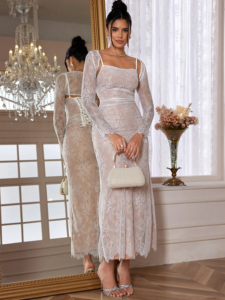 Mingmingxi Maxi Women Clothing Dresses Lace Up White Wedding Events Dress Elegant Lae Detachable Cape Party Dresses 240518