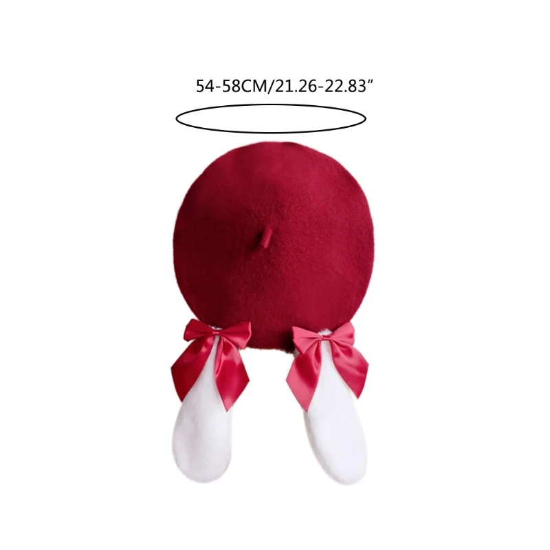 Rabbit Cute Ears Plush Women's Girl Beanie Beret Hat Warm Winter Bonnets Lolita ddmysmile Sweet Beret Hats Festival Props Smile