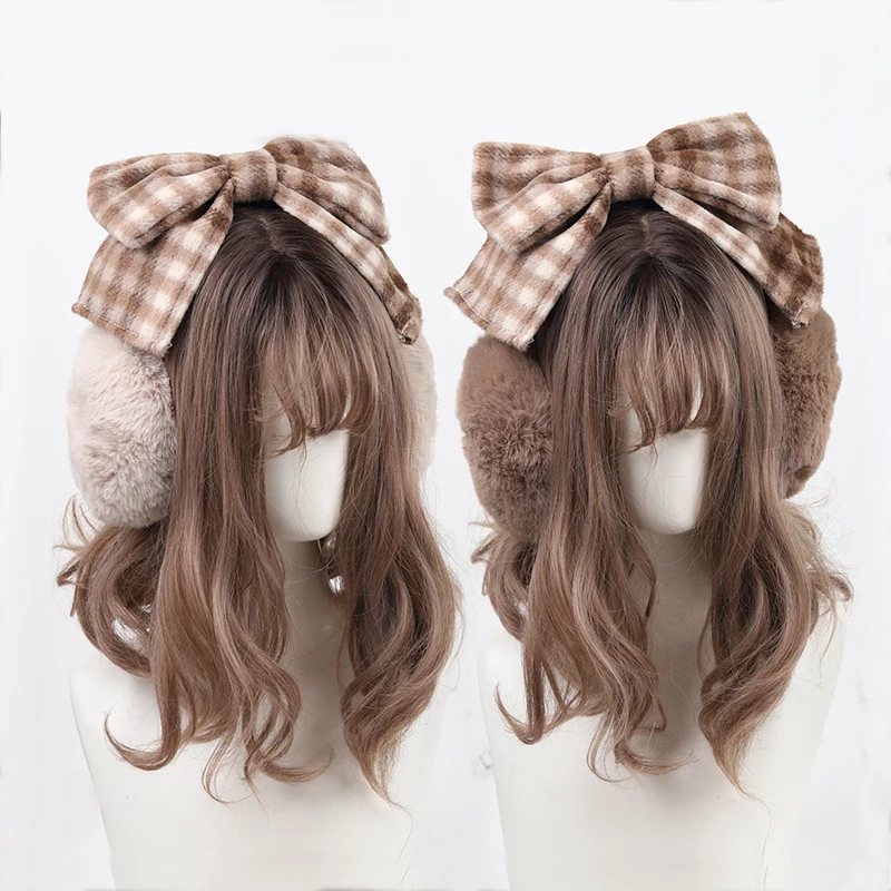 Plush Bow Girls Big Warm Earmuffs Kawaii Women's Lolita Winter Muff Ear Cover Lovely Fold Headband ddmysmile Christmas Halloween Accessory Smile