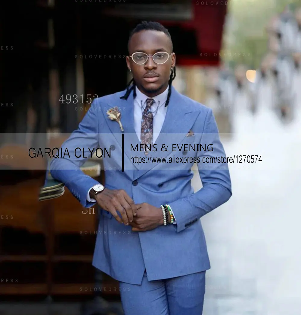 Pieces 2 Mans Suit Double Breasted Notch Lapel Flat Slim Fit Casual Tuxedos For Wedding smile