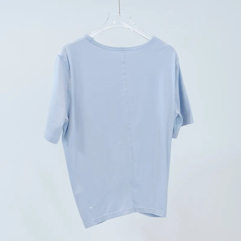 Womens Yoga T-shirt Summer Top Womens Round Collar Short Sleeve Elastic Breathable Sports Fitness Solid Color LE078