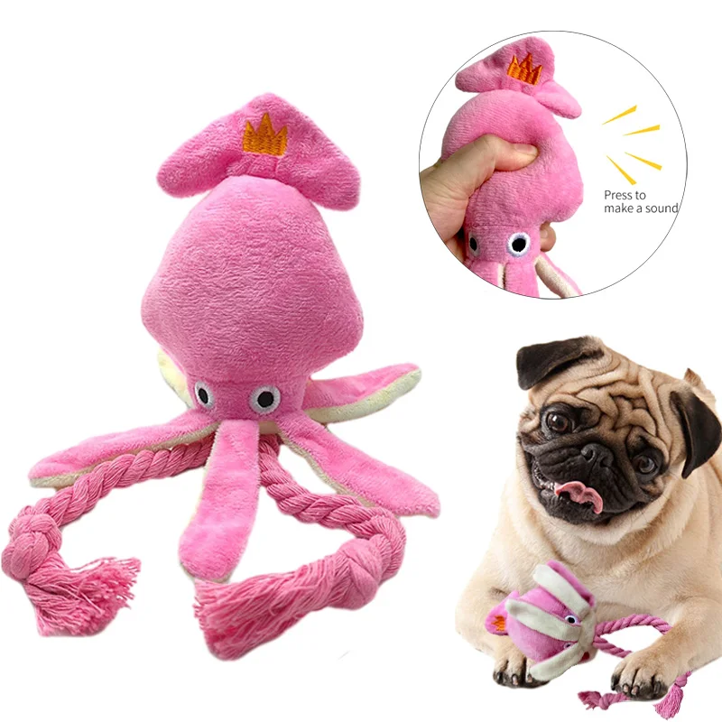 2025 Cute Squid Plush Dog Chew Toys Funny new Small Medium Dogs Squeaky Sound Rope Toy Pets Supplies