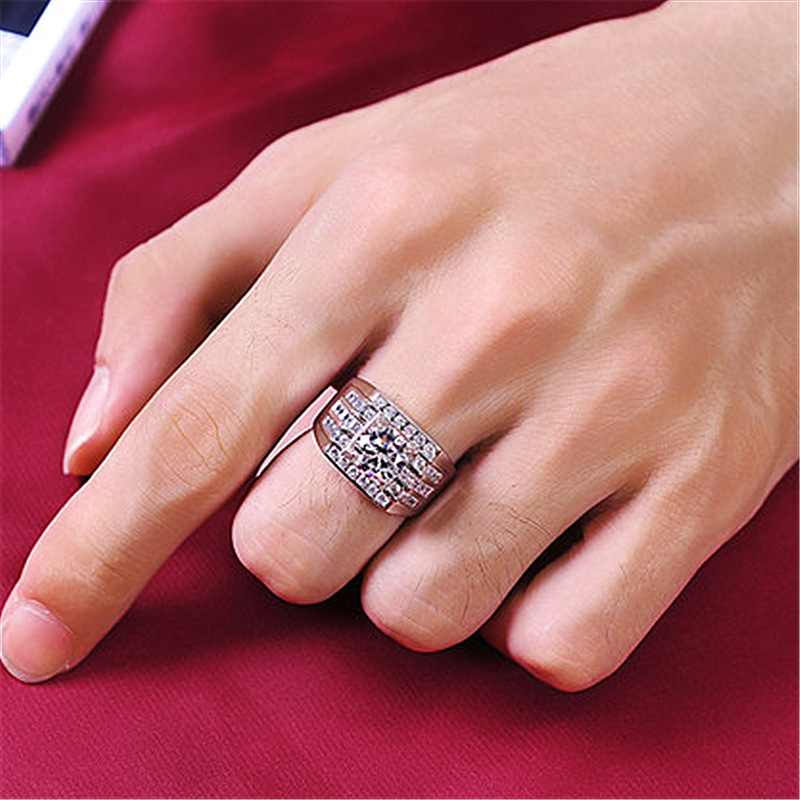 Pave Moissanite Engagement Ring - Sterg Sier, 3-Row, Drop Shipping