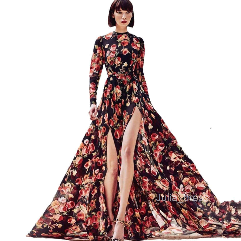 New Womens Printed Large Hem Dress With Slit Fashion Long Skirt Beach Skirt