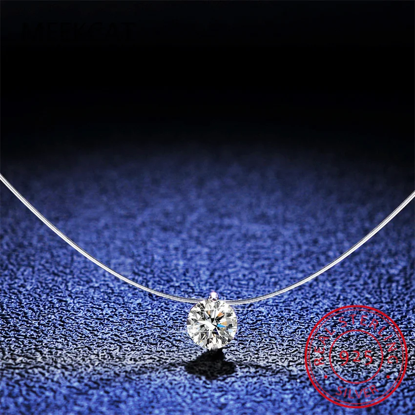 Sier 1Ct D Sterling Vvs1 Dia With GRA ddmysmile Moissanite Fishing Line Pendant Necklace For Women Sparkling Fine Jewelry Smile