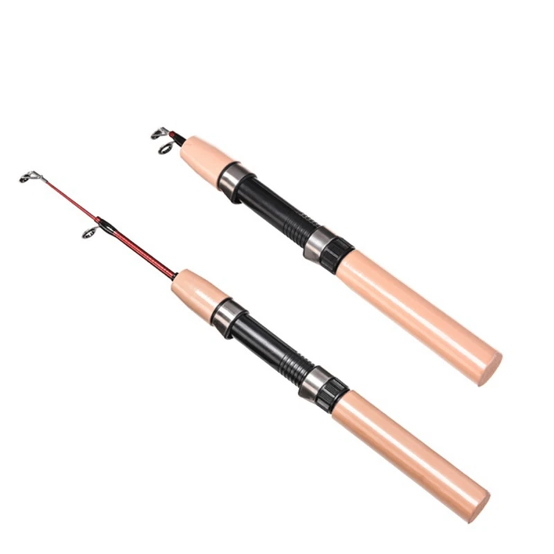 Shrimp Ice Fishing Winter Rod Pole Portable Winter Fishing Rods Anti Slip Wood Color Handle Casting Telescopic Rod Tackles smile